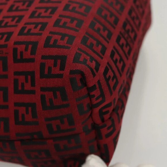 FENDI Zucchino Canvas Hand Bag Red Silver - Picture 10 of 15